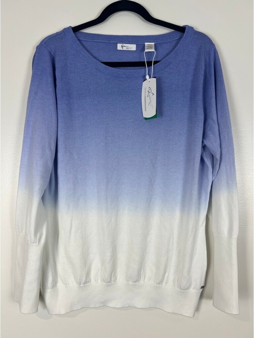 Greg Norman Women XL Blue White Ombre Thermolite EcoMade Sweater NWT